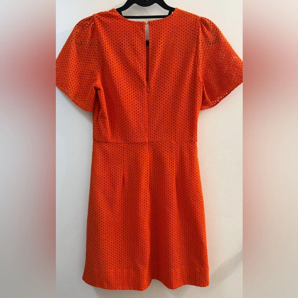 J. Crew Orange-Red Eyelet Lace Puff Sleeve Dress - Size 2 - Picture 6 of 11